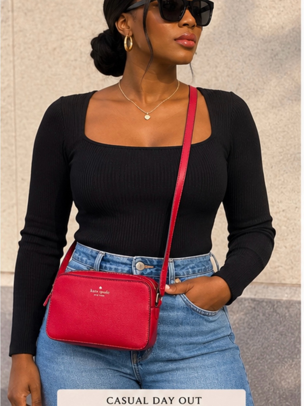 Kate Spade New York Red Pebbled Leather Camera Crossbody Bag